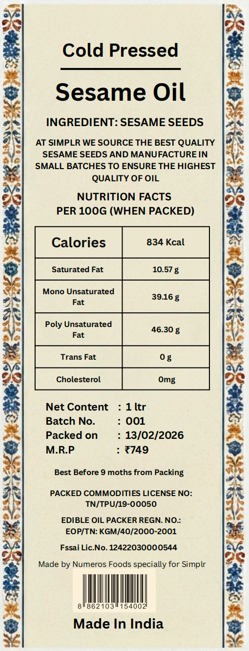 Cold Pressed Sesame Oil (1 L)