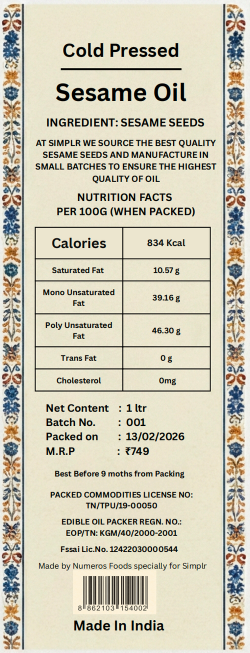 Cold Pressed Sesame Oil (1 L)