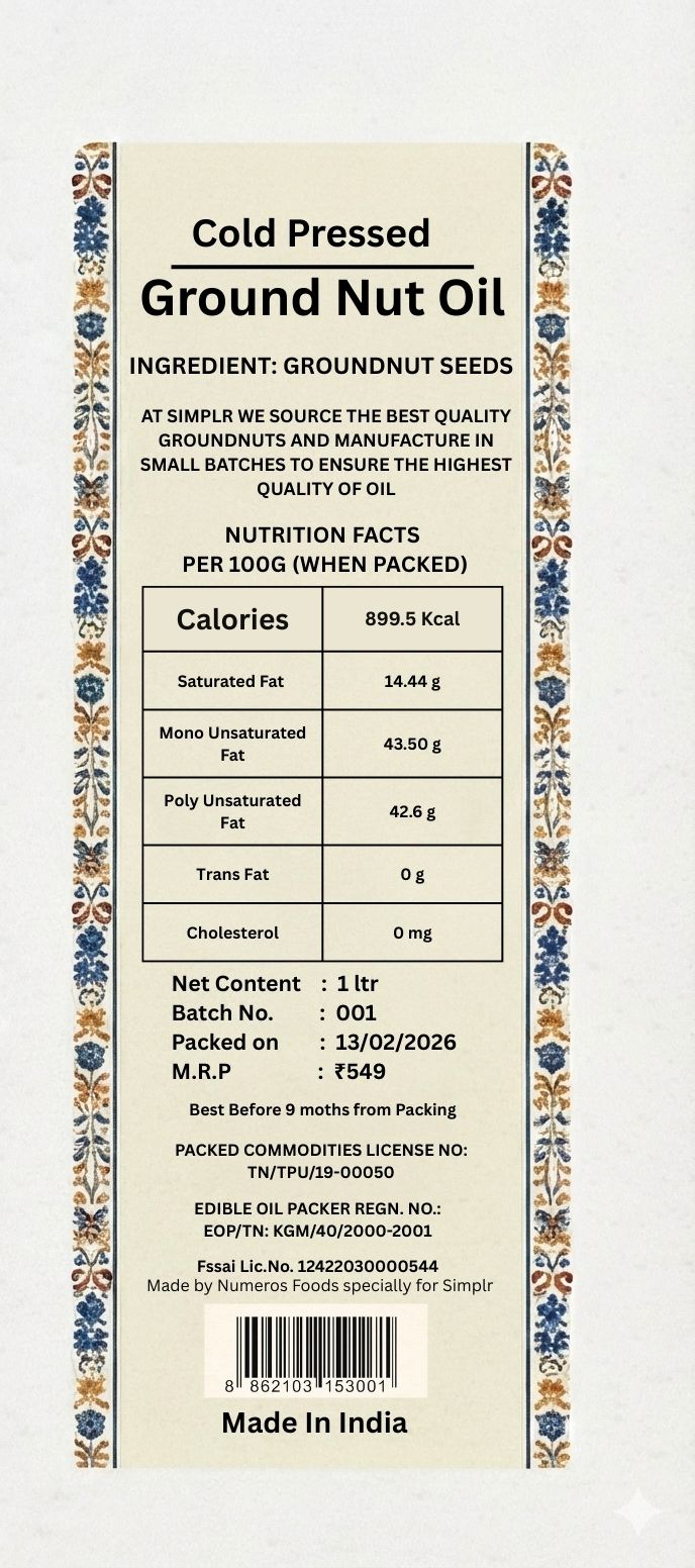 Cold Pressed Groundnut Oil (1 L)